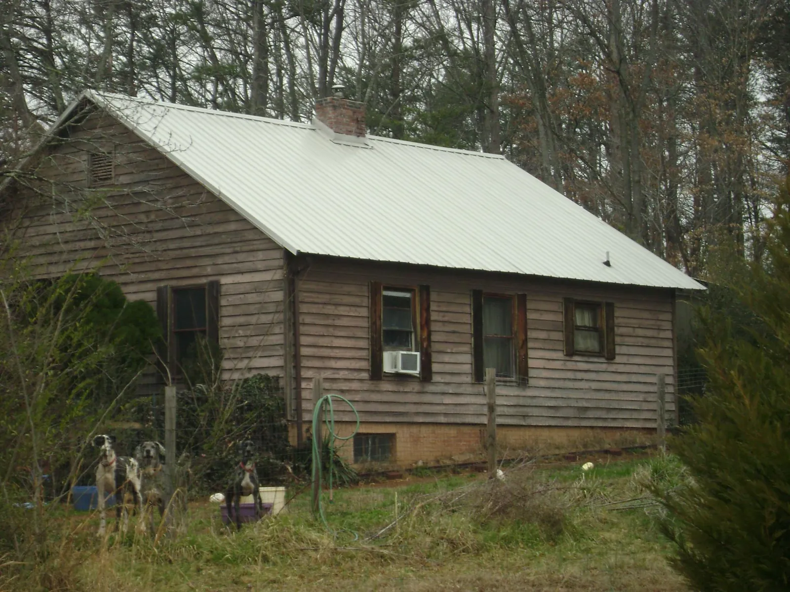 White metal roof on an old wood sided farmhouse, from a Asphalt Shingle Roof Repair job in Alvin